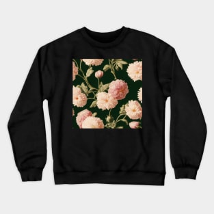 Pretty Pink Peony Flower Pattern on Dark Background Crewneck Sweatshirt